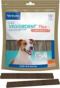 Virbac C.E.T. VEGGIEDENT Flex Tartar Control Chews for Dogs - Multifunctional to Support Joint Health, VOHC Approved - Small 11-22lbs