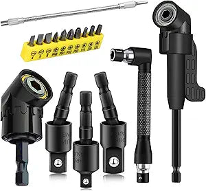 17Pcs Tools Flexible Drill Bit Extension,Include 3Pcs Rotatable Socket Adapter 2Pcs Hex Shank 105 Right Angle Drill Attachment 10 Short Screwdriver Bits 90 Angled Bits & Bendable Drill Bit Extension