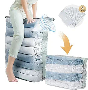 TAILI 8 Pack Vacuum Storage Bags, Jumbo Cube (31x40x15 Inch), Extra Large Vacuum Seal Bags for Clothes, Comforters and Blankets, Bedding, Closet Organization, Cream