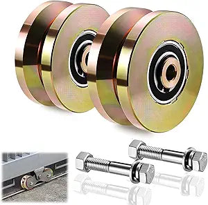 4" Heavy Duty Sliding Gate Rollers Wheels 2 Sets, Solid Slide V Groove Wheels 4" Dia 1-3/4" Width Double Bearing 3000 Lbs Capacity with Screws, Sliding Gate Casters for Industrial Machines Rail