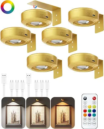 3.3" Picture Lights for Wall Spotlight, 2000mAh Rechargeable, 6Pack, Gold