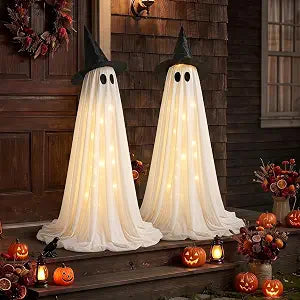 Halloween Light Up Ghost Decor 2 Pack - 63IN Witch Hat Outdoor Porch Decor