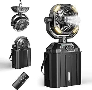 Portable Misting Fan Rechargeable for Hot Weather - 9-inch Auto Swivel Camping Fan with 25000mAh USB Battery as Power Bank, Outdoor fan with 4 Mist Cooler, 7L Bucket for Patio,Fishing,Yard,Beach,Golf