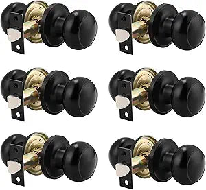 Probrico (6 Pack Round Passage Door Knob(Non-Locking Knobs), Keyless Doorknobs Interior/Exterior Door Lockset,Passage Knobs for Hallway/Closet,Black Finish Modern Design Door Hardware