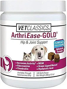 Vet Classics ArthriEASE-Gold Advanced Joint Support for Dogs, Cats,  Supports Pet Flexibility, Discomfort  Helps Improve Dog Joint Movement, Cat Cartilage Health - Includes Antioxidants  120 Ct.
