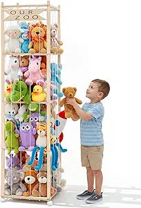 Stuffed Animal Storage & Organizer, 68.5 Inch Tall Wooden Stuffed Animal Zoo Holder with Wheels, Kids Toy Organizers and Storage for Kids Room, Toy Shelf Organizer for Toddler Rooms, Playrooms