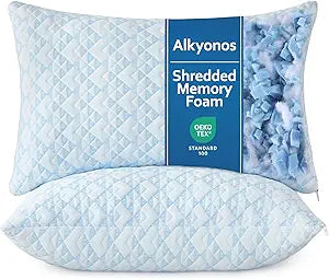 Alkyonos Shredded Memory Foam Pillows for Sleeping, Adjustable Firm Pillow for Side, Back and Stomach Sleepers, Very Soft  Warm for Winter  Spring, King Size Set of 2