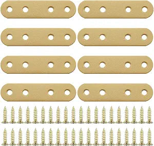 Heyous 8PCS Iron Patchboard Connector Flat Straight Bracket Connection Bracket 75MMx18MM Gold Connector Corner Code Suitable for Fixing Wooden Furniture