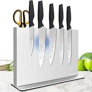 Magnetic Knife Block Without KnivesStainless Steel Double-Sided Magnetic Knife Holder Stand with Strong Magnets, Knife Storage Organizer for Kitchen Counter top