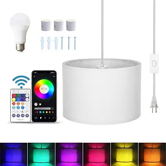 ZSLAIFU 15FT Plug in Pendant Light, Hanging lamp with Switch,White Hanging Lights with Plug in Cord, Pendant Lamp with Remote ControlPendant Light Fixture for Living Room Bedroom Farmhouse