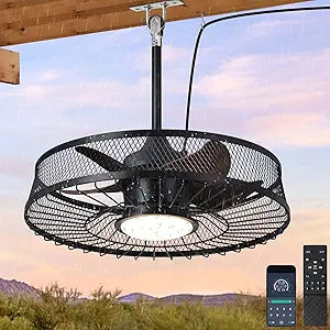 Outdoor Ceiling Fans with Lights for Patio, 22" Weatherproof Ceiling Fan, Gazebo Fan Remote & APP Control, 3 CCT Dimmable, Caged Plug in Ceiling Fan with Hanging Hook for Pergola Porch Canopy