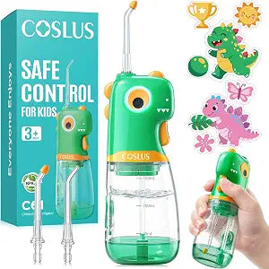 COSLUS C61 Portable Kids Water Flosser, Safe Trigger for Ages 3+, Green