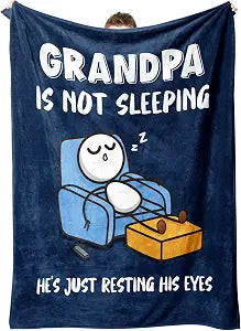 Funny Grandpa Birthday Gifts, Grandpa is Not Sleeping Blanket, Grandpas Gift from Grandkids, Super Soft Throws Blanket for Napping, Promoted to Grandpas Gifts, 60" x 80" (Navy Blue)