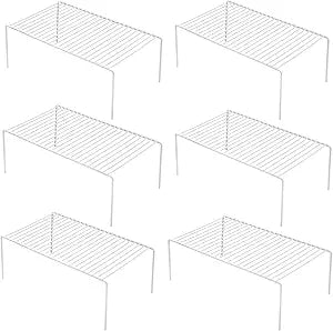 iPEGTOP Set of 6 Kitchen Cabinet Shelf Organizer, Medium (13 x 9.4 Inch) Bathroom Cabinet Organization Wire Shelf Rack, Rustproof Storage Space Saver Shelves for Countertops Pantries Utensils -White