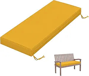 Outdoor Bench Cushion 48 X 18 X 3.5 Inch Thick Waterproof Patio Furniture Cushions, Patio Porch Swing Replacement Seat Pad with Tie Straps and Anti-Slip, for Backyard Garden, Yellow