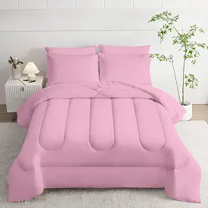 Pink Comforter Bedding Set Full Size, Kawaii Fruit Bed in a Bag for Girls Kids, Flowers Fruits Comforter Bedding, Cute Pink Fruit Theme Quilt Set with Fitted Flat Sheet 4 Pillowcase