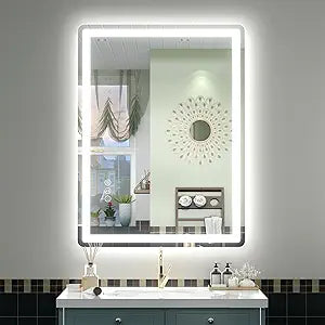 SMIROR LED Bathroom Mirror with Lights 24"x 32", Rounded Rectangle Lighted Vanity Mirror for Wall, Front Lit and Backlit, 3 Colors, Dimmable, Anti-Fog, Tempered Glass (Horizontally/Vertically)
