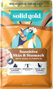 Solid Gold Sensitive Stomach Dry Cat Food - Grain Free Gluten Free Sensitive Stomach Cat Food for Indoor Adult/Senior Cats - Dry Kibble for Cats w/Quail - Probiotics for Gut Health - 6lb