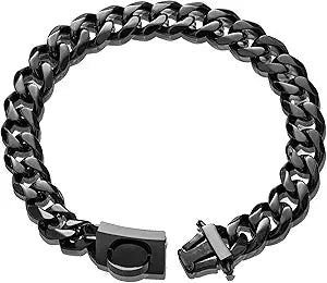 Dog Chain Collar Walking Training Collar with Design Secure Buckle 19MM Black Cuban Link Strong Heavy Duty Chew Proof Chain(19MM, 26")