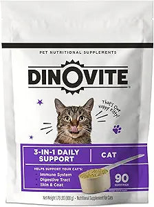 Dinovite Probiotics for Cats, Probiotic Powder Food Topper for Cats, Daily Digestive Health & Skin Support with Omega-3s, 90 Servings