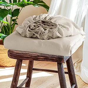 SONORO KATE 100% French Linen Fitted Sheet (1 Piece) - Stone Washed Natural Linen Mattress Cover, 16 Inch Deep Pocket, Ultra Soft, Breathable, Durable for Hot Sleepers (Natural Linen,King)