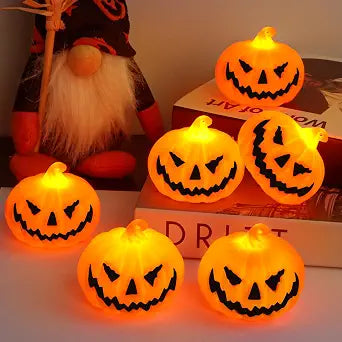 6 Pack Halloween Pumpkin Flameless Candles Battery Operated LED Tealight Candles for Home Room Decorations, Light Up Halloween Decorations Indoor for Table Party Office Fireplace halloween Gifts
