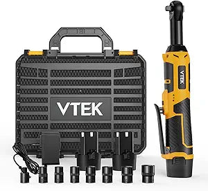 VTEK 3/8" Extended Cordless Ratchet Wrench 12V Electric Ratchet Wrench with 2 batteries,Variable Speed Trigger 40 Ft-lbs 400RPM Power Ratchet Wrench