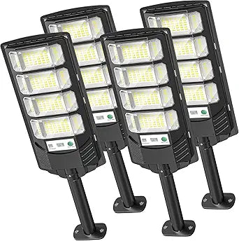 OKPRO Solar Lights Outdoor, Dusk to Dawn Solar Street Light, 6500K Solar Flood Lights with Motion Sensor, IP66 Waterproof Parking Lot Light with Remote, Commercial Area Lighting for Outside 4-Pack