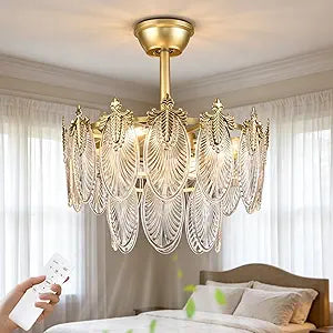 Depuley Bedroom Ceiling Fan with Lights: 20" Gold Chandelier Small Fan with Remote Control - Modern Crystal Fandelier for Girl's Bedroom Living Room Nursery (E26 Bulbs Not Included)