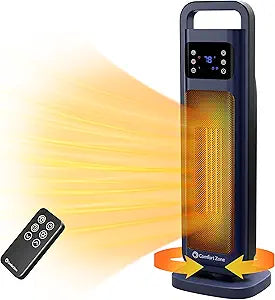 Comfort Zone 26Γ Oscillating Digital Tower Heater Γ Portable Ceramic Space Heater with Remote, Adjustable Thermostat (50┬░F-90┬░F), 24-Hour Timer, ECO Mode & Overheat Protection Γ ETL Certified, Navy