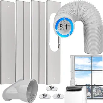 Portable Air Conditioner Window Vent Kit with Exhaust Hose 5.1 Inch Diameter, Adjustable 59 Inch Length Exhaust Hose for AC Seal Plate with Universal for Sliding Window
