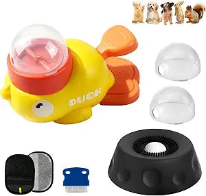 Soothing Dog Anxiety Feeding Care Set - Duck and Dog Food Dispenser Toy, Licking Bowl with Rolling Balls, Anti Static Hair Removal Gloves - Slow Food and Anxiety Relieving Pet Set