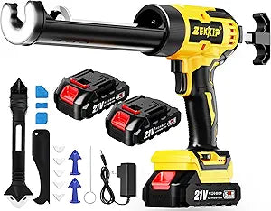 Electric Caulking Gun, Cordless Caulking Gun with 2x 2000mAh Batteries, 13Pcs Silicone Caulking Tools, 6 Adjustable Speeds, LED Light, Battery Powered Caulking Gun for Filling, Sealing