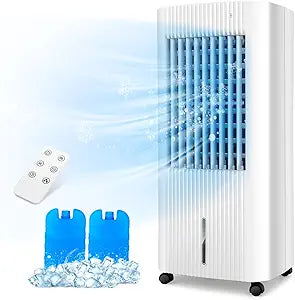 DORTALA Evaporative Air Cooler, 3-in-1 Cooling Fan with Remote, 2 Ice Packs, Timer, 1.3 Gal Water Tank, 3 Speeds, Personal Swamp Cooler for Bedroom Home Office Dorm
