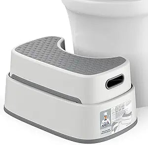 MR.SIGA Toilet Stool Squat Adult, Bathroom Stool Heavy Duty, Anti Slip Toilet Step for Bathroom, Toddler Step Stool for Kids, Off-White & Dark Gray
