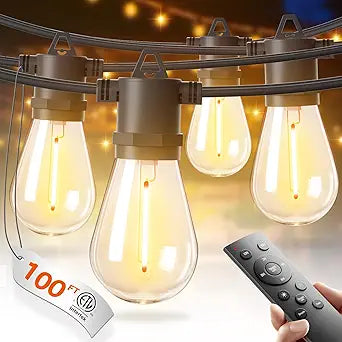 addlon 100FT LED Outdoor String Lights with Edison Shatterproof Bulbs, Heavy-Duty and Weatherproof Strand, Commercial Grade Patio Lights, Decorative for Garden or Patio, Black