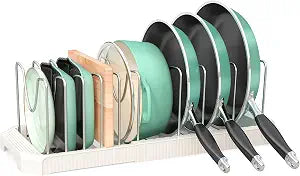 Expandable Pan Organizers Inside Cabinet with 10 Dividers White