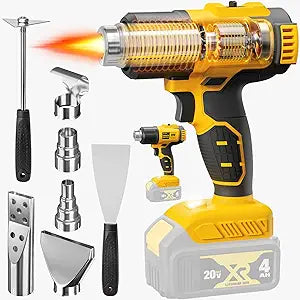 Cordless Heat Gun for De-WALT 20V MAX Battery, 7Pcs Nozzles&Scraper, LED Light, 350W Fast Heating Soldering Hot Air Gun, 2-Temp Setting Max 990(532), Heat gun for Shrink Tubing, Crafts (Tool Only)