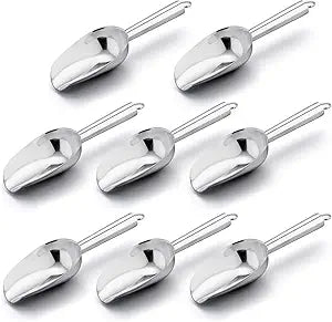 Mini Scoop Set of 8, E-far 3 Ounce Stainless Steel Scoops for Ice Cube/Candy/Flour/Sugar, Metal Utility Scoops for Weddings, Dessert Buffet, Canisters, Food Grade & Rust Free, Easy Clean & Dishwasher