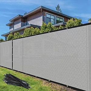 TANG 5' x 50' Privacy Fence Screen Gray Shade Cloth with Grommets, Chain Link Fence Panels Outdoor Mesh Fabric Fencing, Balcony Windscreen Cover,Temporary Garden Fencing for Yard Deck Pool