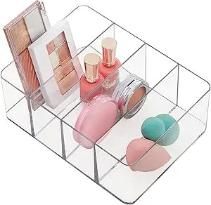 STORi 4-Compartment Clear Plastic Organizer, Rectangular Divided Makeup and Vanity Storage Bin, Use Upright for Eyeshadow Palettes, Made in USA