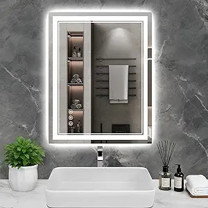 32x24 Inch LED Bathroom Mirror with Lights, 3 Colors Dimmable LED Vanity Mirror, Front and Back Lit, Anti-Fog, Memory Function, Shatterproof Tempered Glass, ETL Listed, Wall Mounted Makeup Mirror