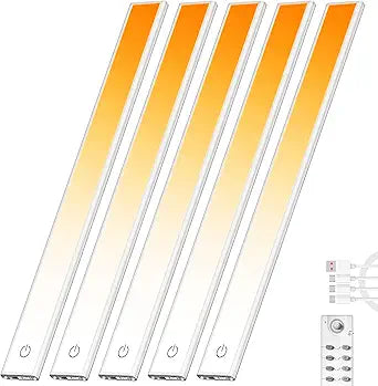 204 LED Under Cabinet Lights Wireless with Full Lighting,Rechargeable Closet Lights with Remote and Motion Sensor Indoor,Under Counter Light with CCT and Dimmable for Kitchen,Stair(5 Pack,23.6inch)