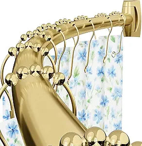 Curved Shower Curtain Rod for Bathroom, 40-72 Inches Adjustable Curved Shower Rod, 0.9MM Round Rustproof Shower Curtain Rod with Rotating Brackets for Extra Shower Space, Need to Drill, Gold