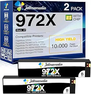 2-Pack 972X Black Ink Compatible with HP 972A 972X PageWide Cartridge High Yield Black Ink Cartridge to use with PageWide Pro MFP 477dw 552dw 577dw 477dn 577z Pro 452dw 452dn P55250dw P57750dw Printer