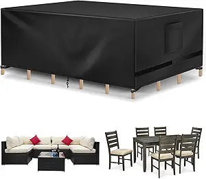 Richwon Patio Furniture Cover, Waterproof Rectangle Outdoor Table Cover, Heavy Duty Sectional Set Protection 108"L x 82"W x 28"H, Black