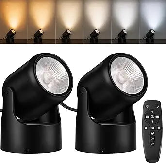Indoor Uplights with Remote, 12W LED Spotlight Indoor for Plants and Artwork, 3 Color Temperature (3000K/4000K/6000K) & Dimmable Floor Can Light, Accent Lighting for Corner Wall, 2 Pack