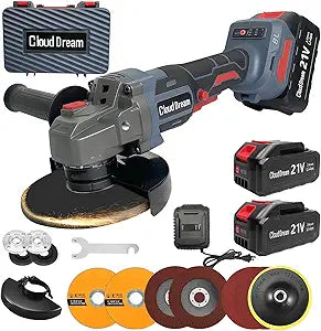21V Cordless Angle Grinder, 4-1/2 Inch Brushless Angle Grinder, 10000RPM Power Grinder Tool Kit with 2x 2.0Ah Batteries, Ideal for Metal Cutting, Grinding, Polishing, Electric Tool for DIY Projects
