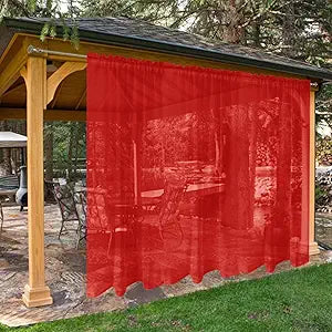 SpaceDresser Waterproof Outdoor Sheer Curtains for Patio - 2 Panels Rod Pocket Indoor Voile Sheer Curtain for Living Room,100W x 96L inch, Red