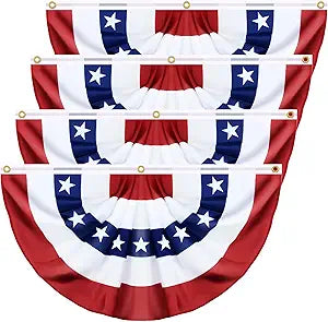 4 Pack Large Size 3 X 6 FT American Bunting Flag USA Pleated Fan Flag 4th of July Decorations Memorial Day Patriotic 100% Polyester Half Fan Banner Fourth July Independence Day Outdoor Indoor Decor